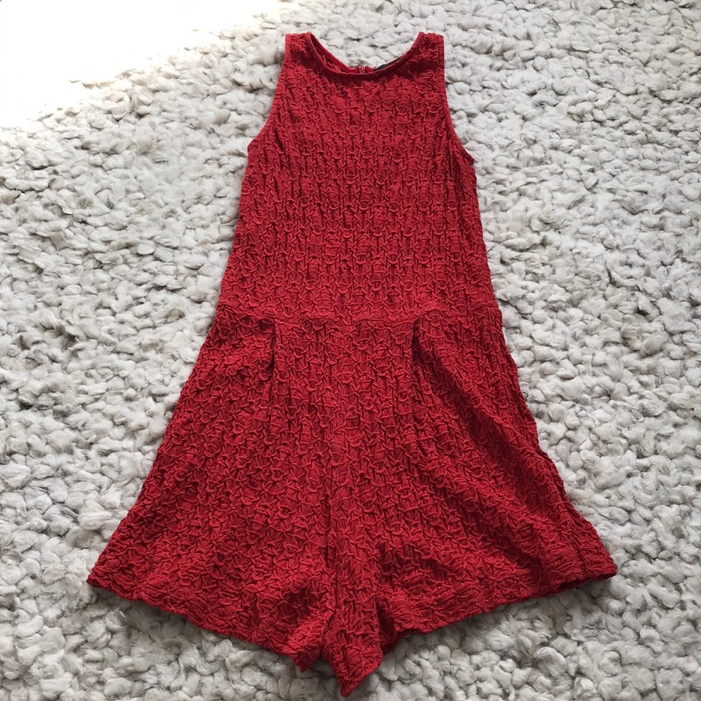 Red High Neck Romper